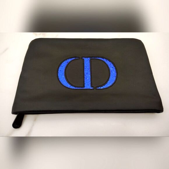 Dior Black Blue Sparkle logo Makeup Cosmetic Bag - Picture 6 of 9